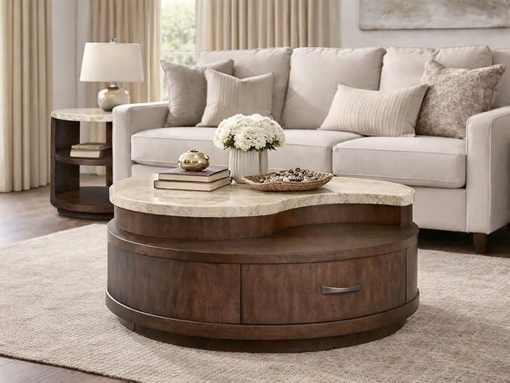 Mcpherson Burnt Umber Round Stone Top End Table