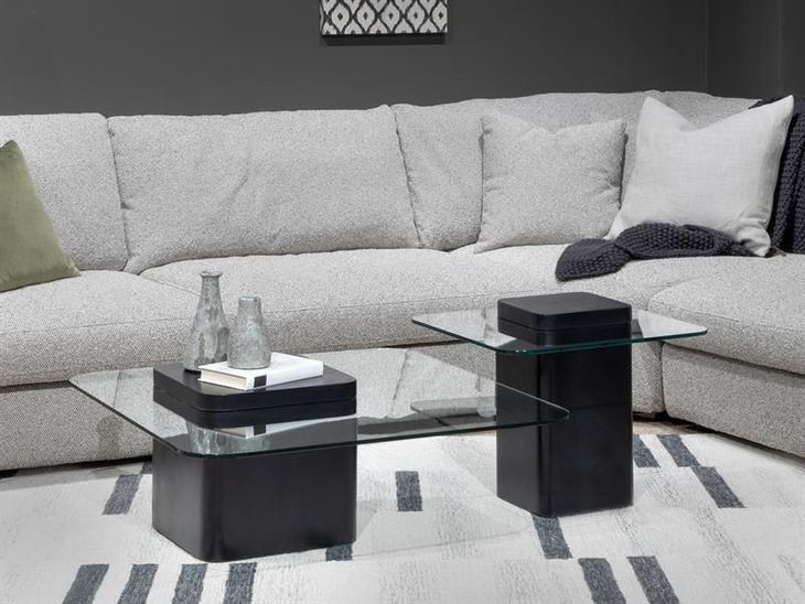 Donora Clear Glass and Obsidian Square Glass Top Occassional Table Set