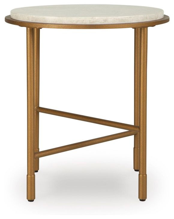 Alben Antique Gold and White Round Marble Top End Table