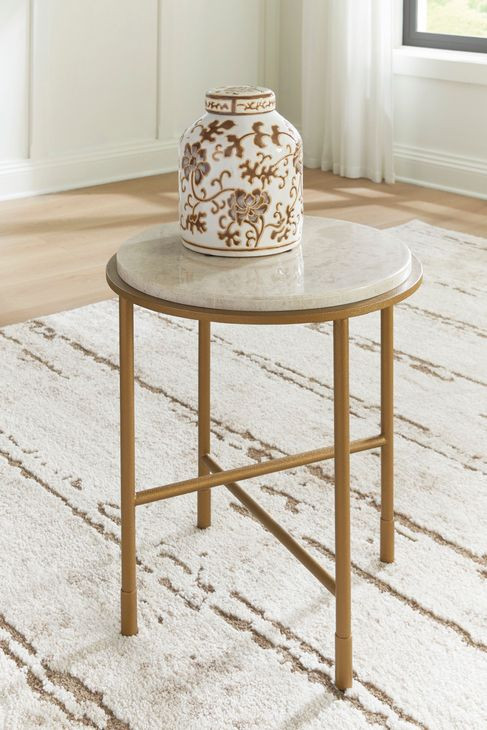 Alben Antique Gold and White Round Marble Top End Table