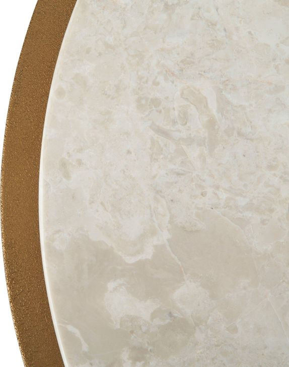Alben Antique Gold and White Round Marble Top End Table