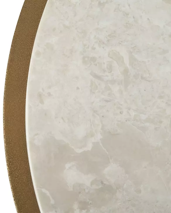 Alben Antique Gold and White Round Marble Top End Table