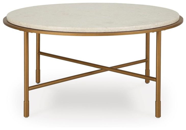 Alben Antique Gold and White Marble Top Round Cocktail Table
