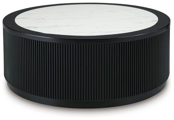 Grayman Matte Black and White Round Marble Top Cocktail Table
