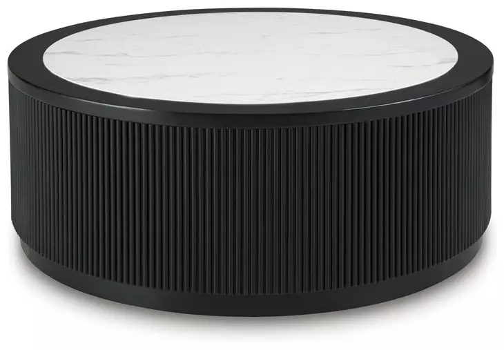 Grayman Matte Black and White Round Marble Top Cocktail Table