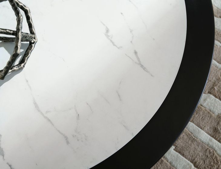 Grayman Matte Black and White Round Marble Top Cocktail Table