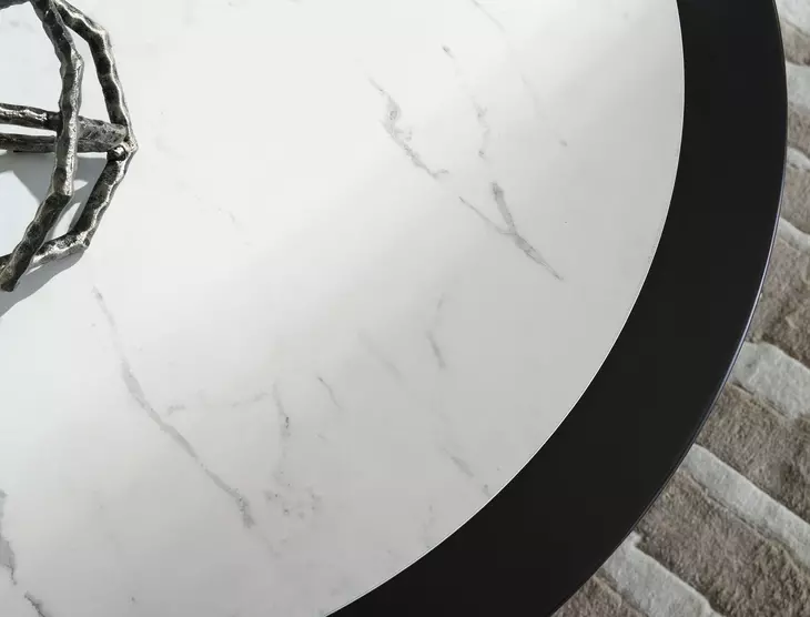 Grayman Matte Black and White Round Marble Top Cocktail Table