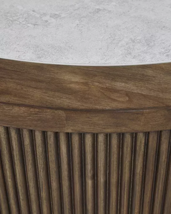 Hadonna Light Brown and White Round Marble Top Cocktail Table