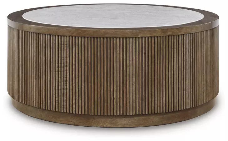 Hadonna Light Brown and White Round Marble Top Cocktail Table