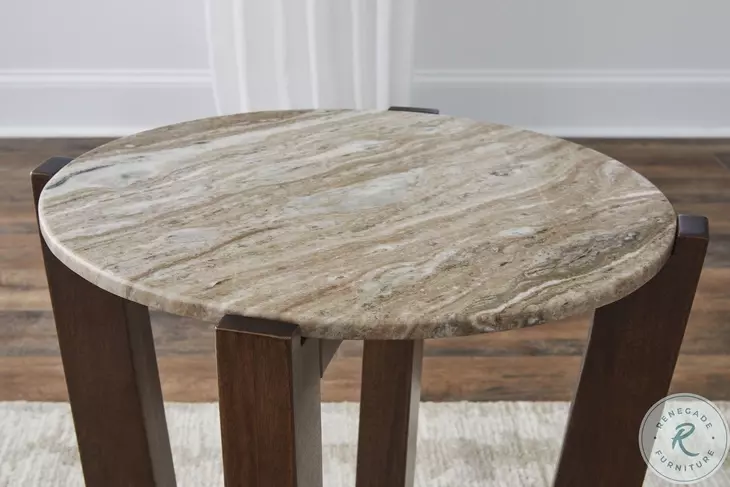 Tanidore Natural Marble And Warm Brown Round Occasional Table Set