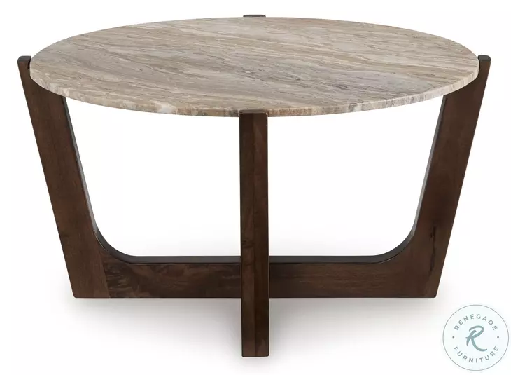 Tanidore Natural Marble And Warm Brown Round Occasional Table Set