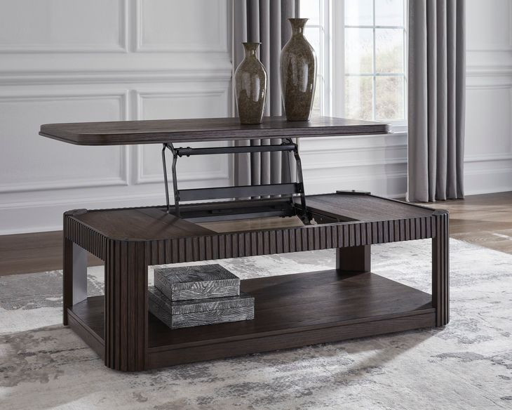 Carlibrie Warm Brown Rectangular Lift Top Cocktail Table