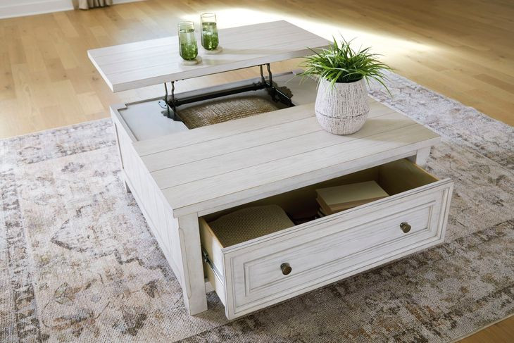 Robbinsdale Antique White Square Lift Top Cocktail Table