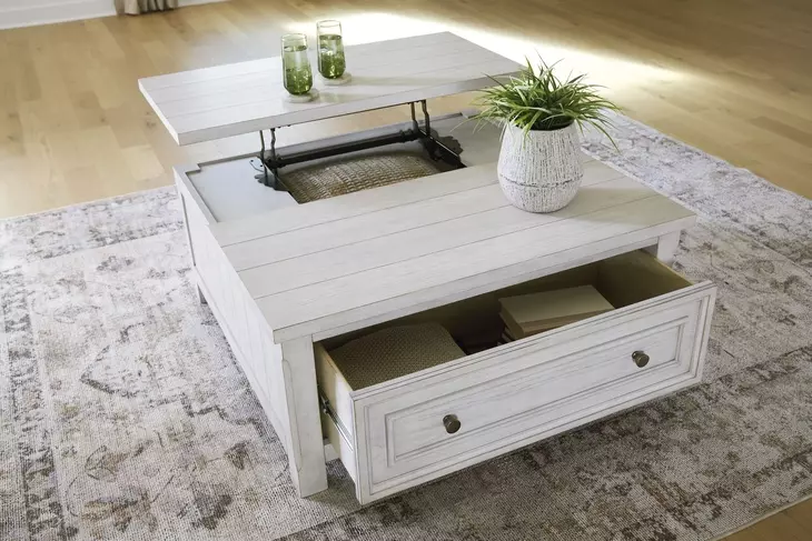 Robbinsdale Antique White Square Lift Top Cocktail Table