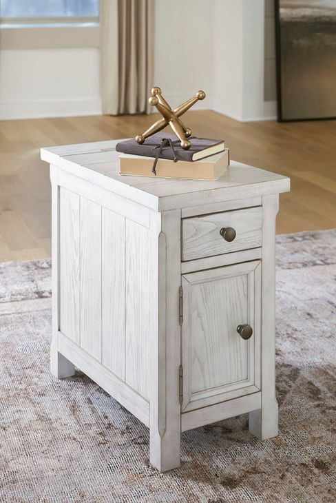 Robbinsdale Antique White Rectangular Chairside End Table with USB Charging