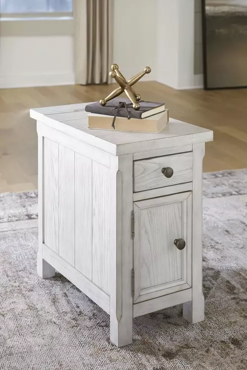 Robbinsdale Antique White Rectangular Chairside End Table with USB Charging