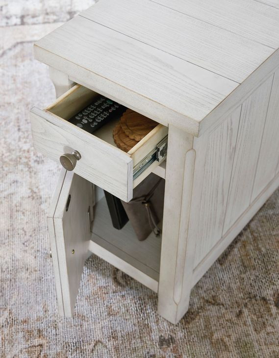 Robbinsdale Antique White Rectangular Chairside End Table with USB Charging