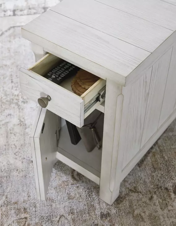 Robbinsdale Antique White Rectangular Chairside End Table with USB Charging