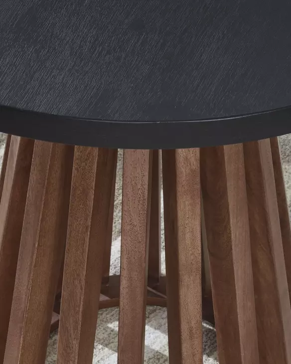 Kallari Warm Brown and Black Round End Table