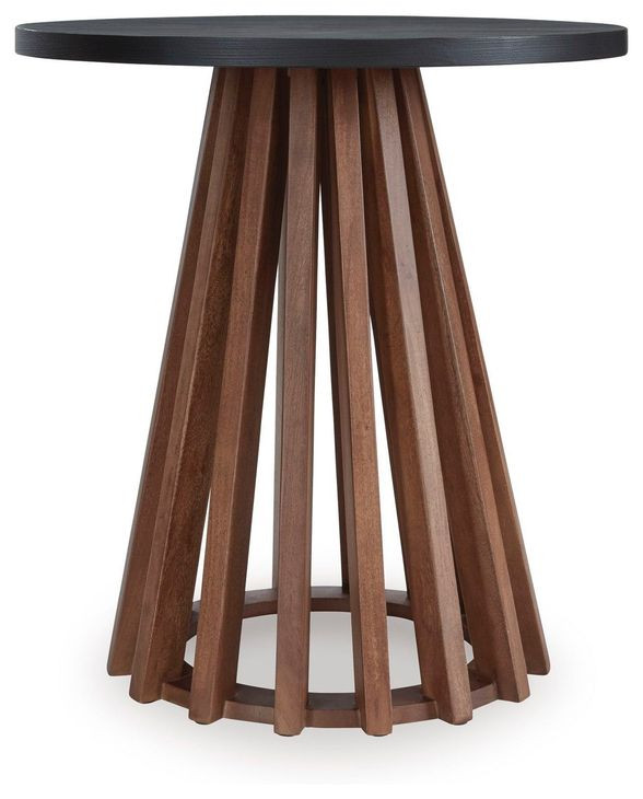 Kallari Warm Brown and Black Round End Table
