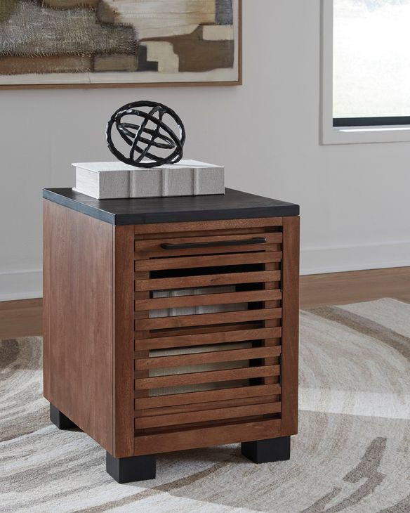 Kallari Warm Brown and Black Rectangular Chairside End Table