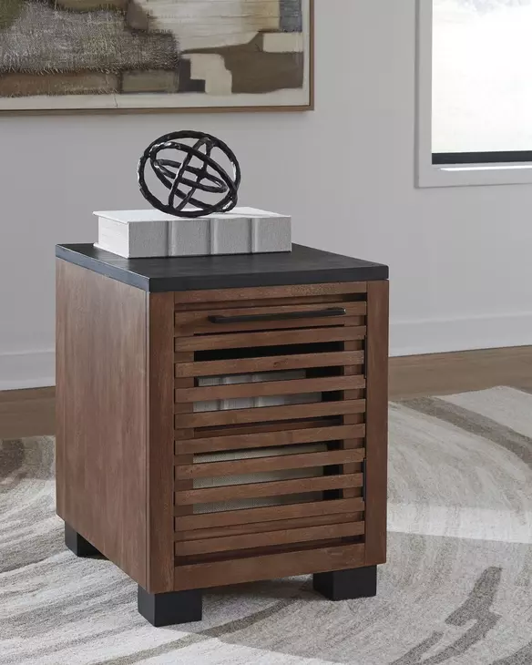 Kallari Warm Brown and Black Rectangular Chairside End Table