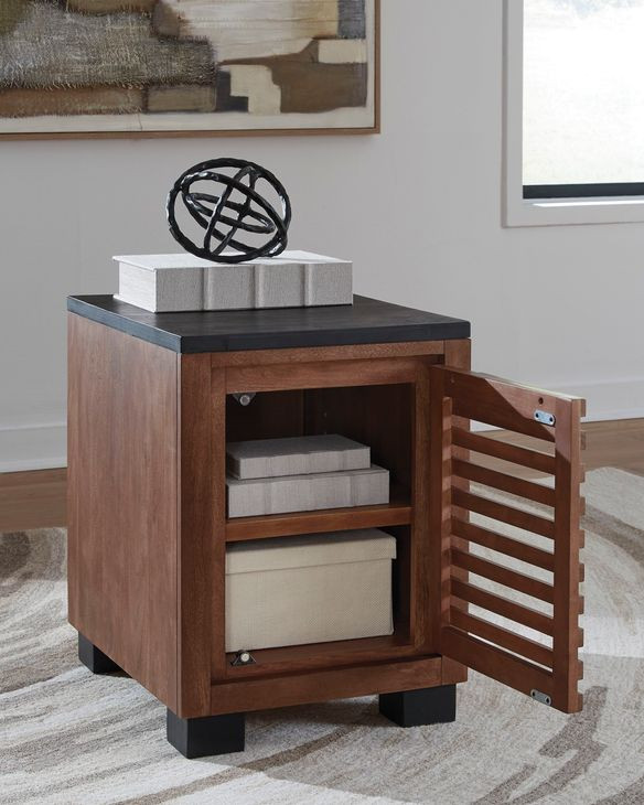 Kallari Warm Brown and Black Rectangular Chairside End Table