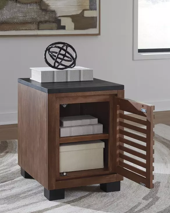 Kallari Warm Brown and Black Rectangular Chairside End Table