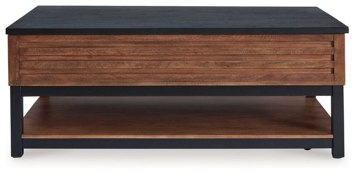 Kallari Warm Brown and Black Rectangular Lift Top Cocktail Table