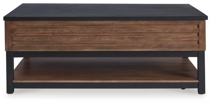 Kallari Warm Brown and Black Rectangular Lift Top Cocktail Table