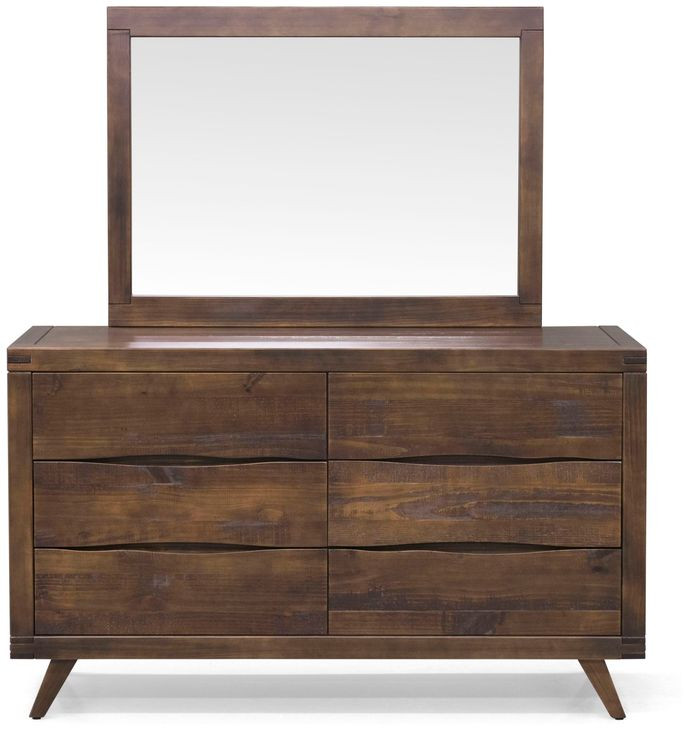 Pasco Brown 6 Drawer Dresser and Rectangular Mirror