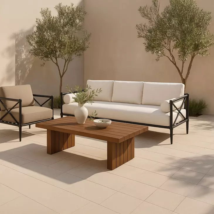 Denby Brown Outdoor Rectangular Occasional Table Set