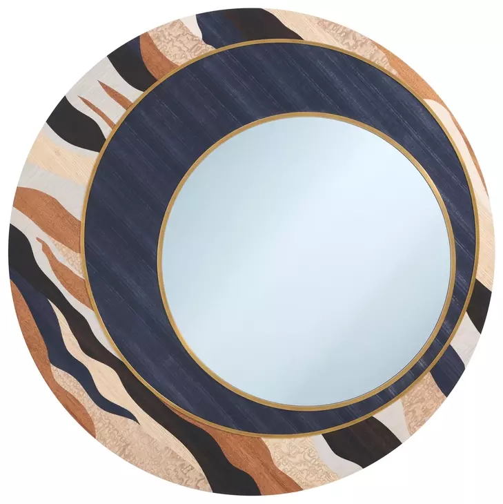 Orbis Brown and Gray Round Tranche Wall Mirror
