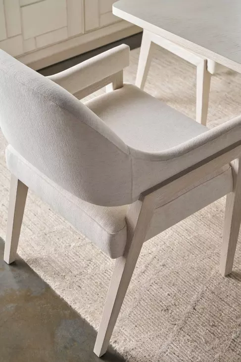 Coastal White and Sandbar Upholstered Delray Dining Arm Chair Set of 2
