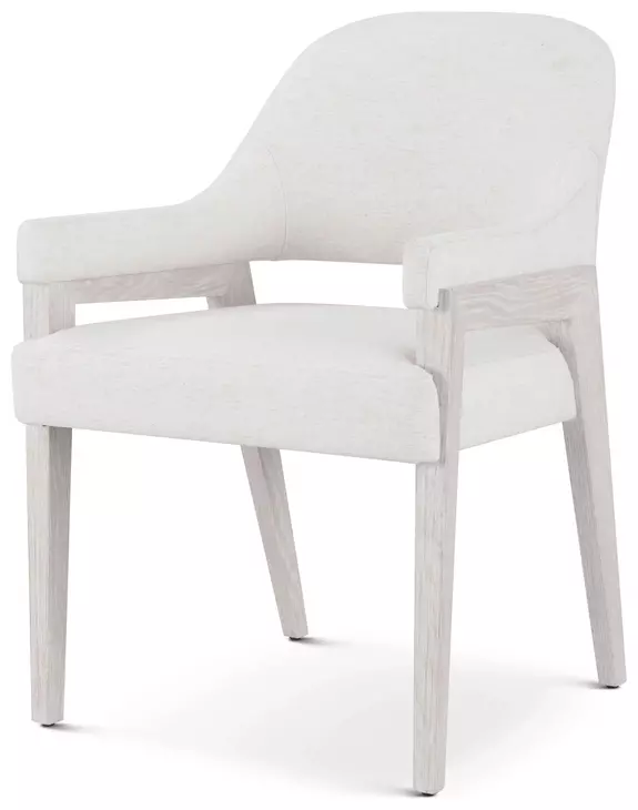 Coastal White and Sandbar Upholstered Delray Dining Arm Chair Set of 2