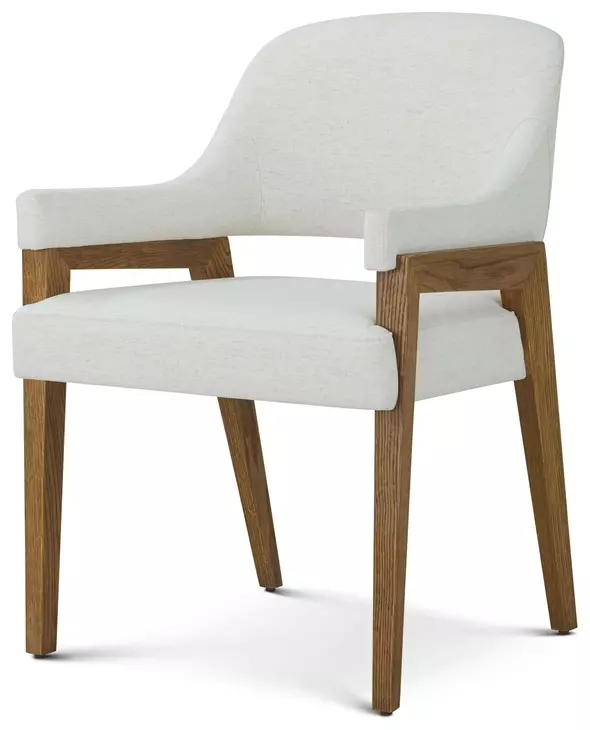 Coastal White and Tobacco Upholstered Delray Dining Arm Chair Set of 2