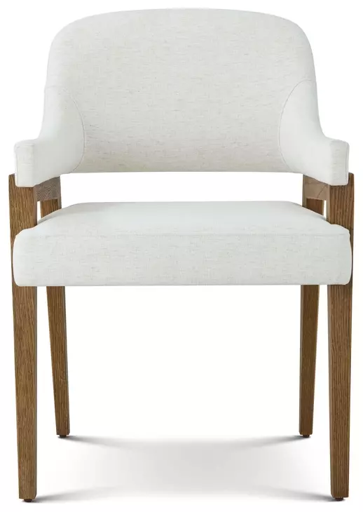 Coastal White and Tobacco Upholstered Delray Dining Arm Chair Set of 2