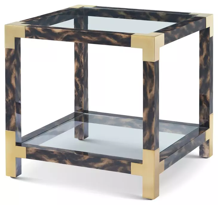 Arakan Calico and Gold Rectangular Glass Top Occasional Table Set