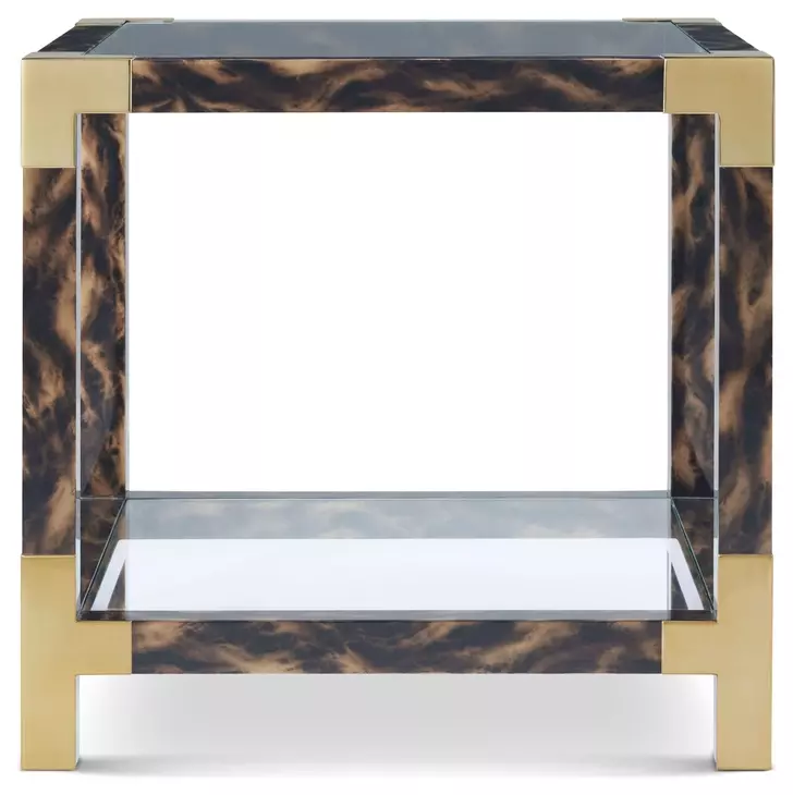 Arakan Calico and Gold Square Glass Top Side Table