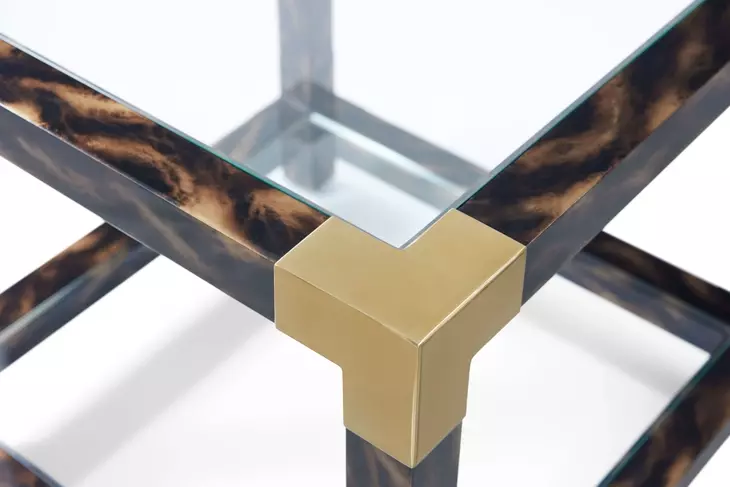 Arakan Calico and Gold Square Glass Top Side Table