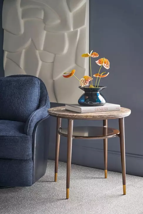 Spencer Green Park Fumed and Gold Round Marble Top Ashburton Place Side Table