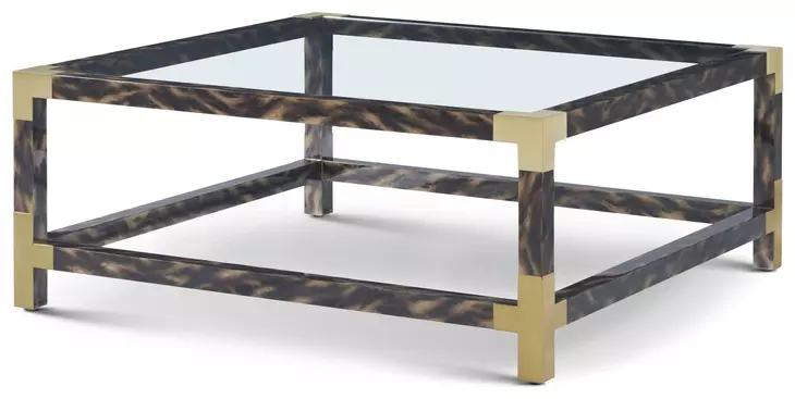 Arakan Calico and Gold Square Glass Top Cocktail Table