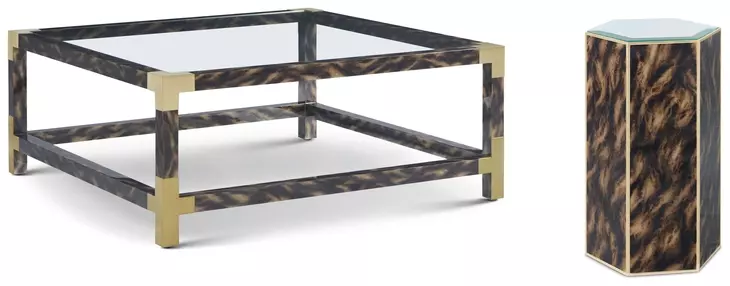 Arakan Calico and Gold Square Glass Top Occasional Table Set