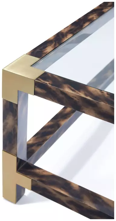 Arakan Calico and Gold Rectangular Glass Top Cocktail Table
