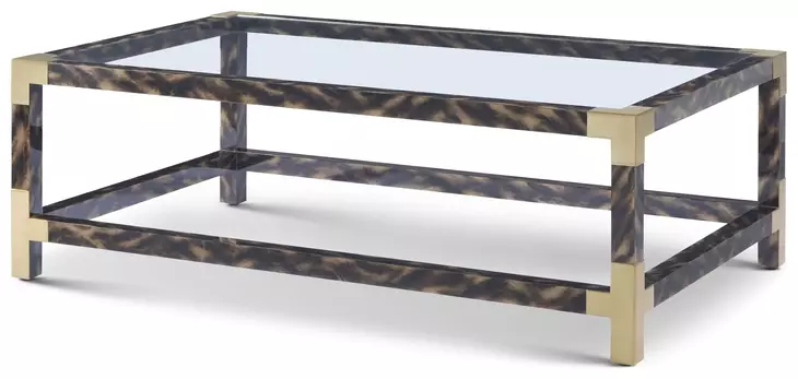 Arakan Calico and Gold Rectangular Glass Top Cocktail Table