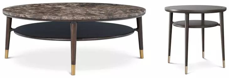 Spencer Green Park Fumed and Gold Round Marble Top Stratton Street Occasional Table Set
