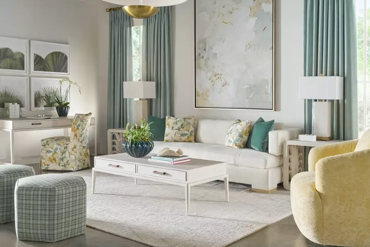Coastal Sandbar Rectangular Singer Cocktail Table with Wallpaper