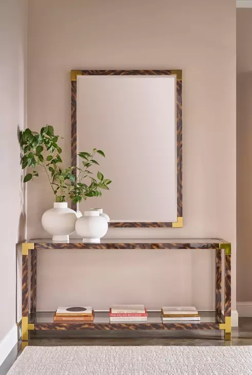 Arakan Calico and Gold Rectangular Glass Top Console Table