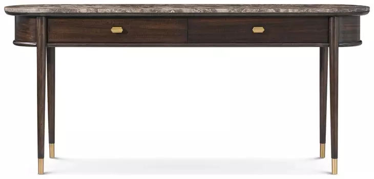 Spencer Green Park Fumed and Gold Oval Marble Top Curzon Console Table