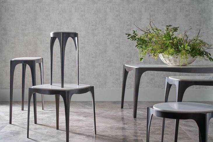 Rome Gray and White 95" Rectangular Marble Dining Table